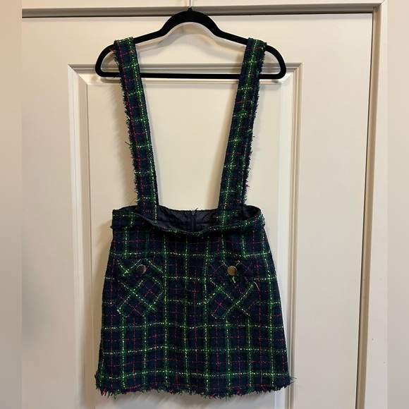 Zara Basic Tweed Overall Skirt Plaid Front Pockets - size M (worn in Riverdale) - Picture 2 of 5